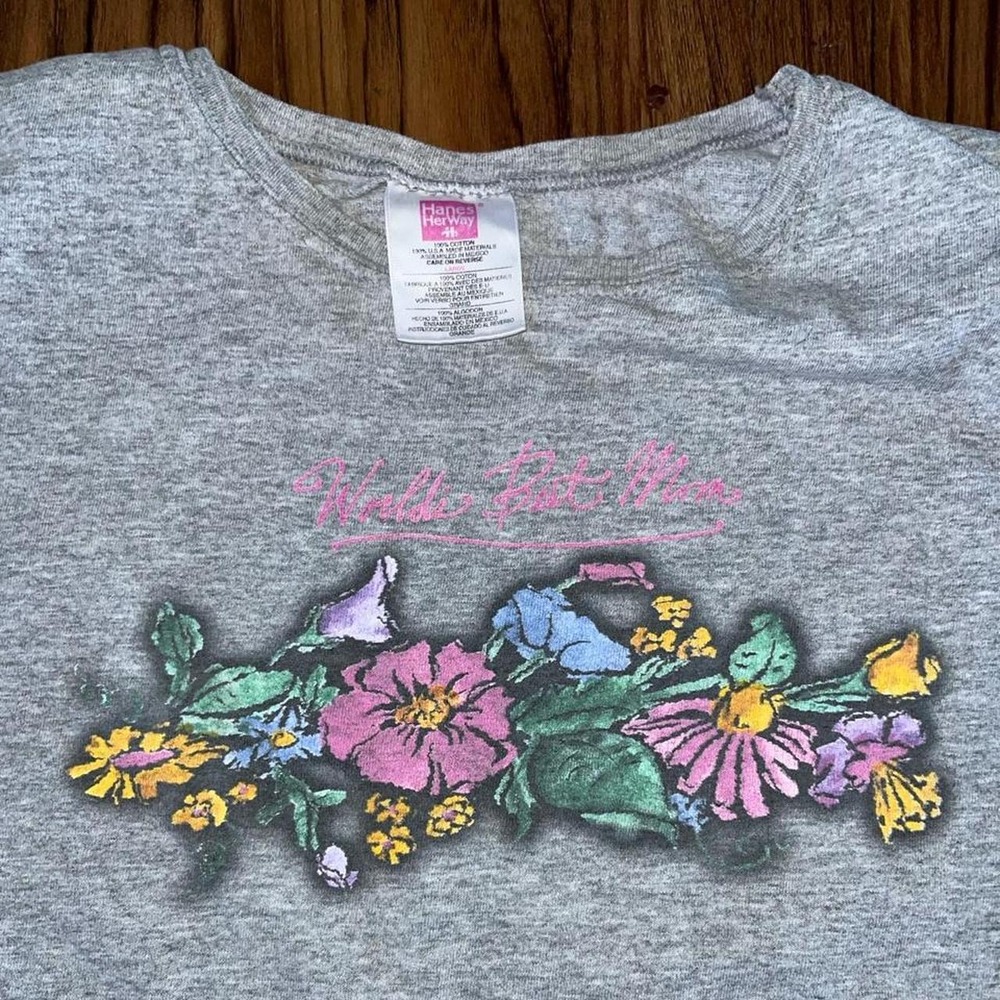 VTG single stitch Gray her way Hanes Heather cotton t-shirt with Worlds Best - Picture 2 of 4